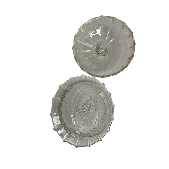 Vintage Clear Glass Round Panel Dome Lid Butter Cheese Dish starburst base - Picture 5 of 7